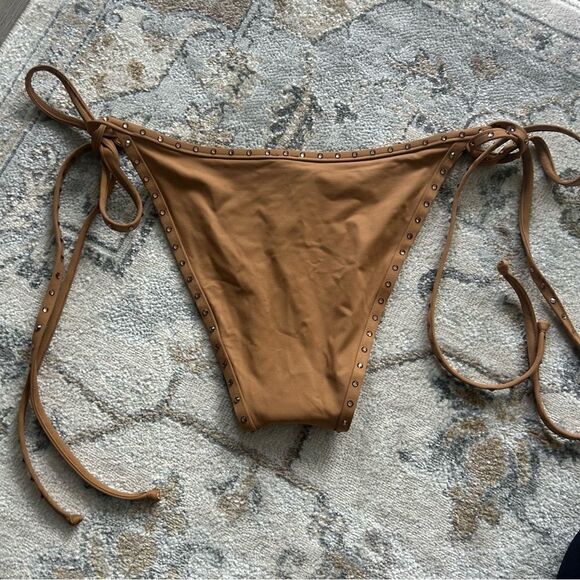 NWT SKIMS Rhinestone Swim Tie Bikini Bottom Size L in Almond - Picture 6 of 8